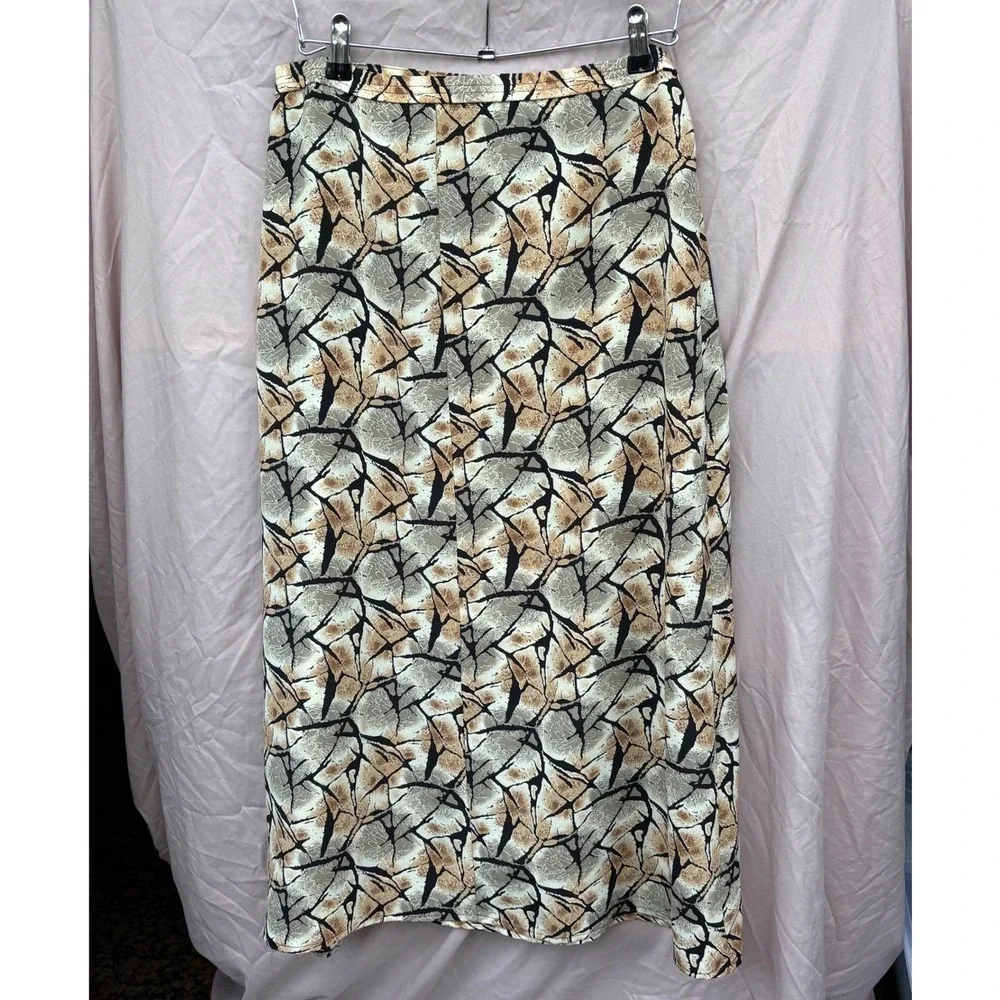 Voir Abstract Crackle Print Midi Skirt Tan Beige Black Side Zip Women's Size M - Picture 8 of 13